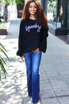 Haptics Black Embroidered "Spooky" Chunky Sweater Haptics