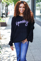 Haptics Black Embroidered "Spooky" Chunky Sweater Haptics