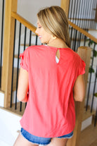 Feeling Femme' Coral Floral Embroidered Yoke Ruffle Sleeve Top Forgotten Grace