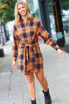 Haptics Navy & Rust Plaid Flannel Button Down Waist Tie Dress Final Sale Haptics