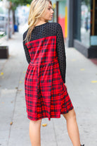 Haptics Red & Black Holiday Checker Plaid Eyelet Twofer Midi Dress Haptics