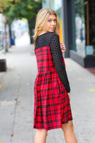 Haptics Red & Black Holiday Checker Plaid Eyelet Twofer Midi Dress Haptics