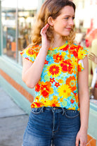 Haptics Yellow & Red Floral Flutter Sleeve Top Haptics