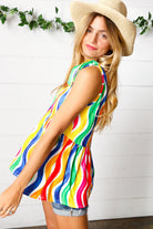 Haptics Multicolor Wavy Stripe Shoulder Tie Detail Top Haptics