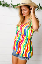 Haptics Multicolor Wavy Stripe Shoulder Tie Detail Top Haptics