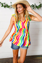 Haptics Multicolor Wavy Stripe Shoulder Tie Detail Top Haptics