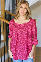 Haptics Perfectly You Fuchsia Floral Three Quarter Sleeve Square Neck Top Final Ssle Haptics