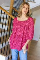 Haptics Perfectly You Fuchsia Floral Three Quarter Sleeve Square Neck Top Final Ssle Haptics