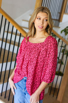 Haptics Perfectly You Fuchsia Floral Three Quarter Sleeve Square Neck Top Final Ssle Haptics