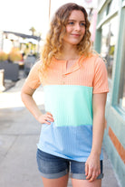 Haptics Peach/Mint Button Pointelle Rib Color Block Top Haptics