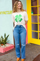 Haptics Saint Patty Sequin Clover French Terry Puff Sleeve Top