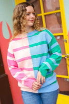 Haptics Perfectly Poised Blush & Blue Stripe Color Block Knit Sweater Final Sale Haptics