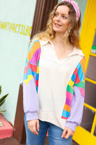 Haptics Feeling Bold Lilac Multicolor Stripe Collared V Neck Pullover Final Sale Haptics