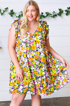 Haptics Indigo & Lemon Floral Babydoll Ruffle Dress Final Sale
