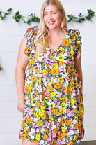Haptics Indigo & Lemon Floral Babydoll Ruffle Dress Final Sale