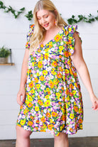 Haptics Indigo & Lemon Floral Babydoll Ruffle Dress Final Sale