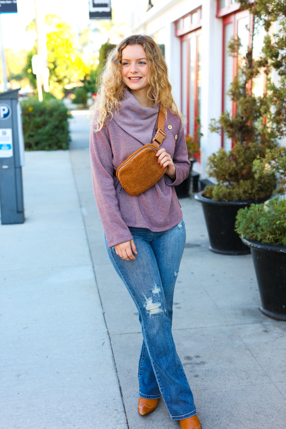 Maple Brown Sherpa Crossbody Sling Bag ICON