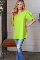 Haptics Neon Green Round Neck Puff Sleeve Crepe Top Haptics