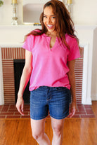 Zenana Fuchsia Baby Waffle Henley Neckline Top Final Sale