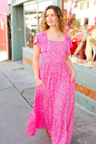 Haptics Perfectly You Fuchsia Ditzy Floral Fit & Flare Maxi Dress Final Sale Haptics