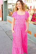 Haptics Perfectly You Fuchsia Ditzy Floral Fit & Flare Maxi Dress Final Sale Haptics