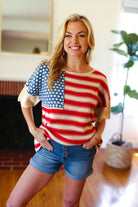Haptics American Flag Jacquard Knit Sweater Top Final Sale