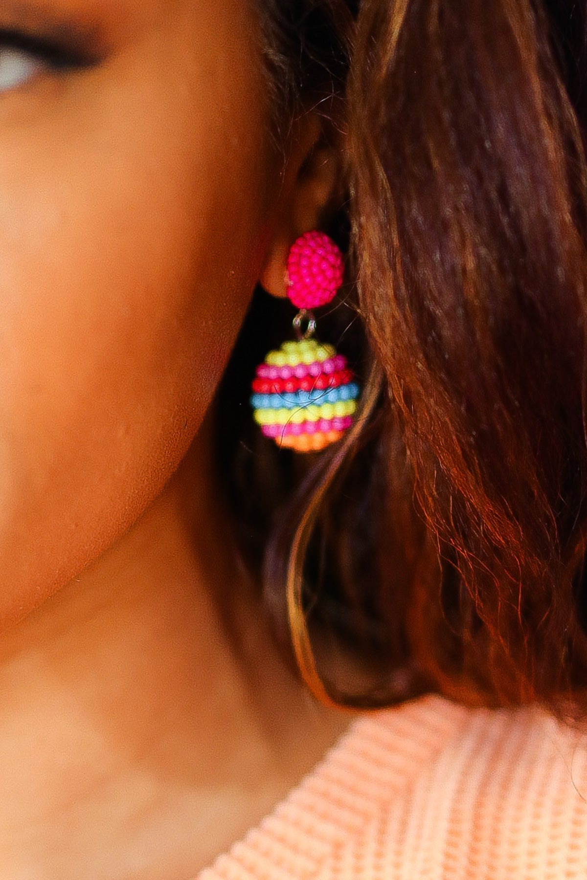 Magenta Beaded Sphere Drop Earrings Arthur Jane Claire