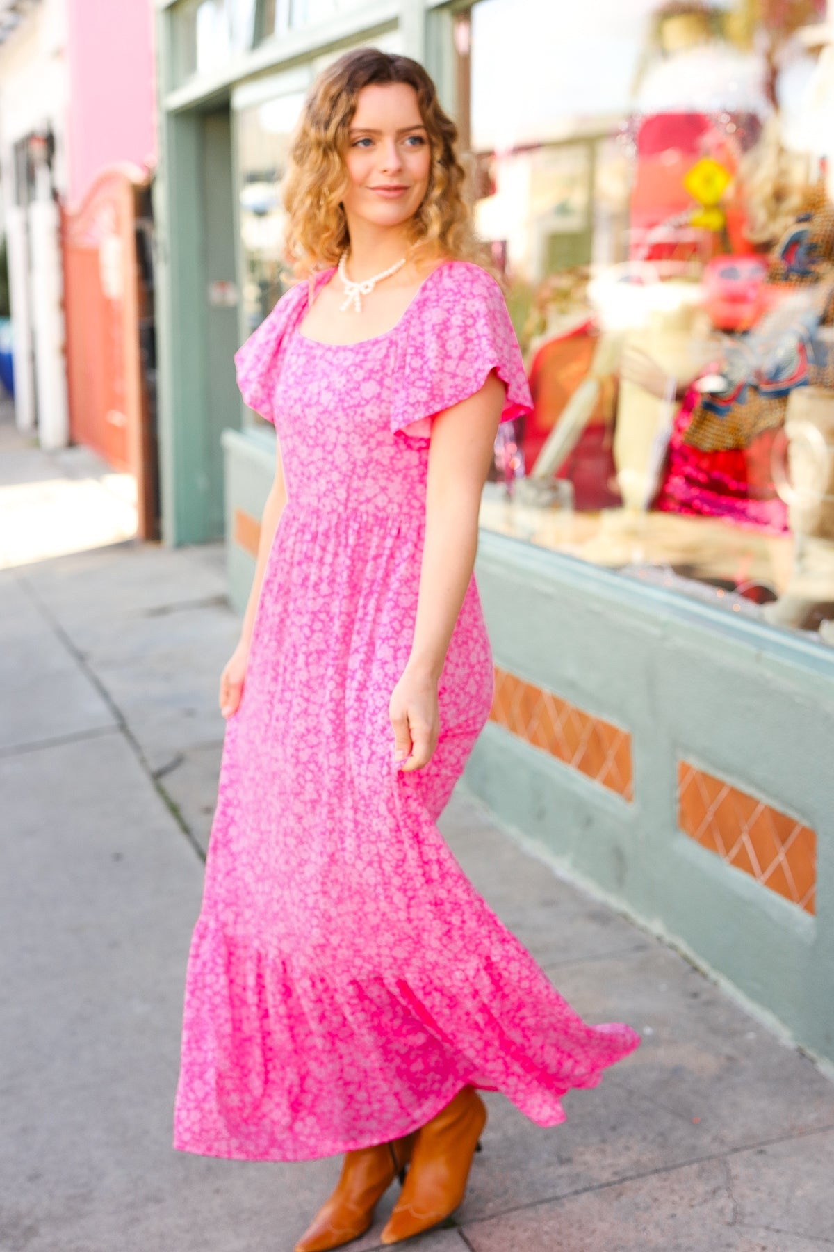 Haptics Perfectly You Fuchsia Ditzy Floral Fit & Flare Maxi Dress Final Sale Haptics