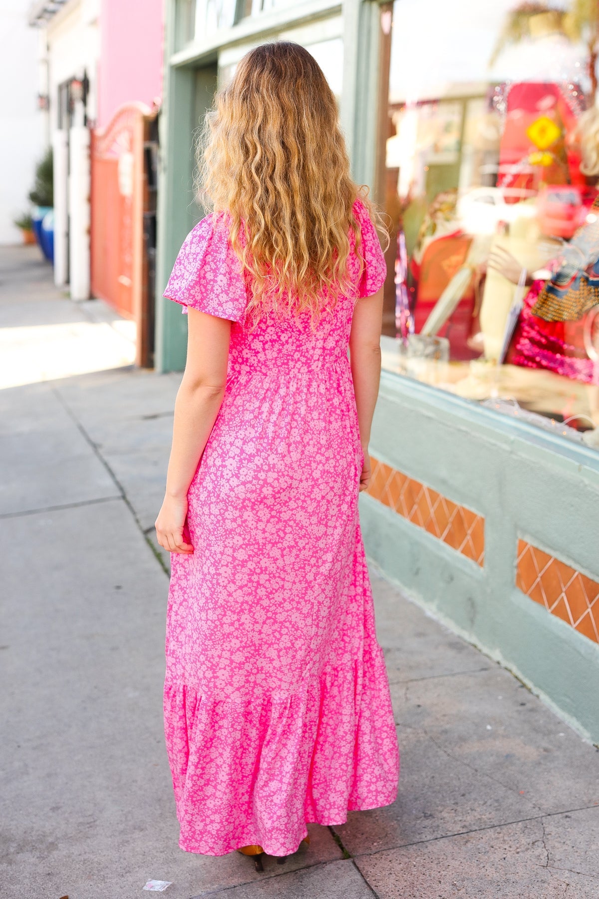 Haptics Perfectly You Fuchsia Ditzy Floral Fit & Flare Maxi Dress Final Sale Haptics