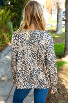 Hopley Beige Animal Print French Terry Banded Dolman Pullover Shirts & Tops