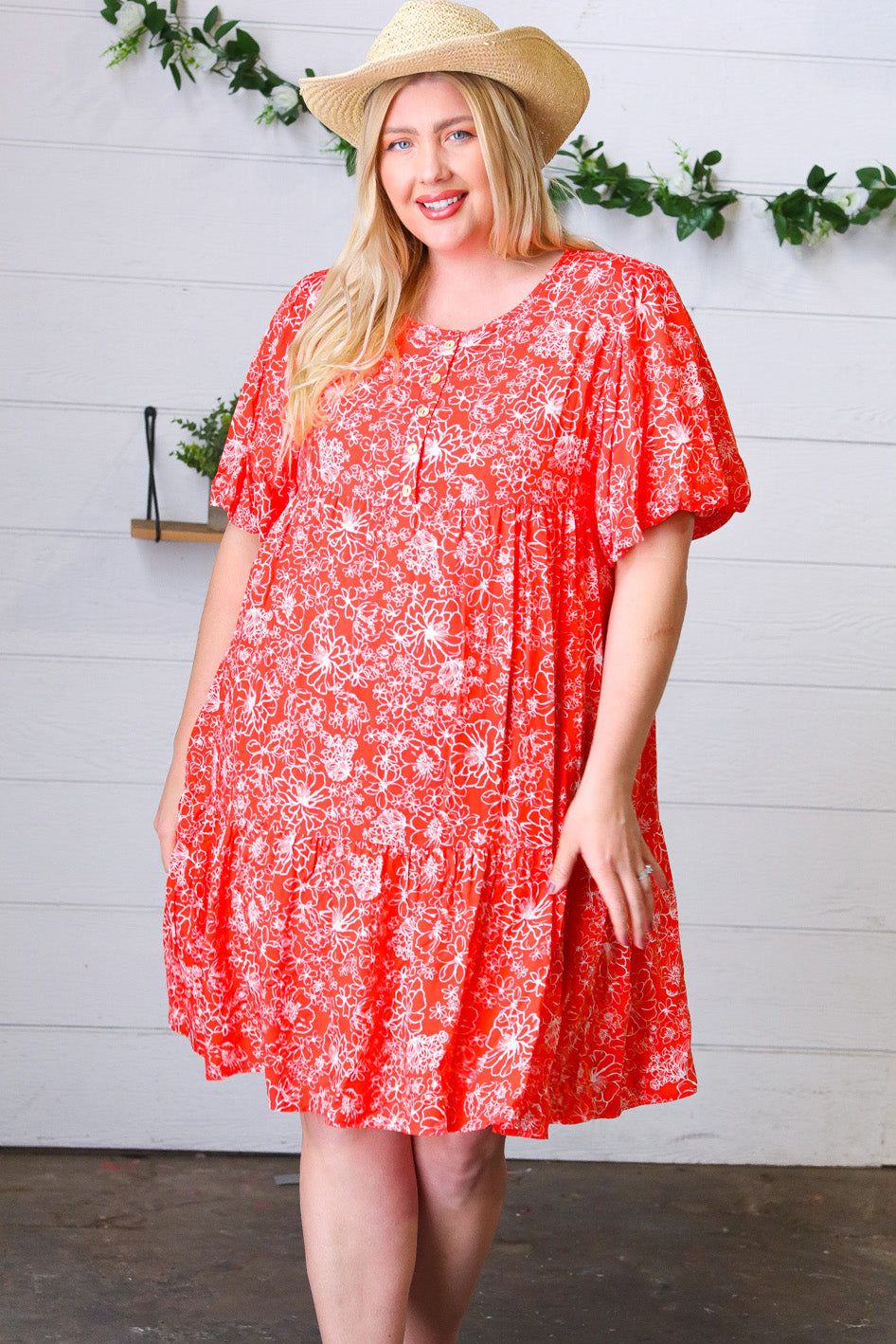 Haptics Coral Floral Button Down Midi Dress Final Sale Haptics