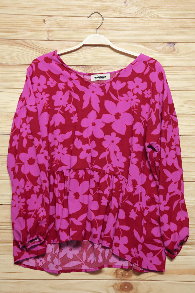 Haptics Red & Magenta Floral V Neck Woven Babydoll Top Haptics