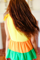 Haptics Yellow & Tangerine Tiered Shoulder Tie Crepe Top Haptics