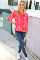 Haptics Red & Pink Ribbon Bow Detail Floral Woven Blouse Shirts & Tops