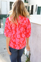 Haptics Red & Pink Ribbon Bow Detail Floral Woven Blouse Shirts & Tops