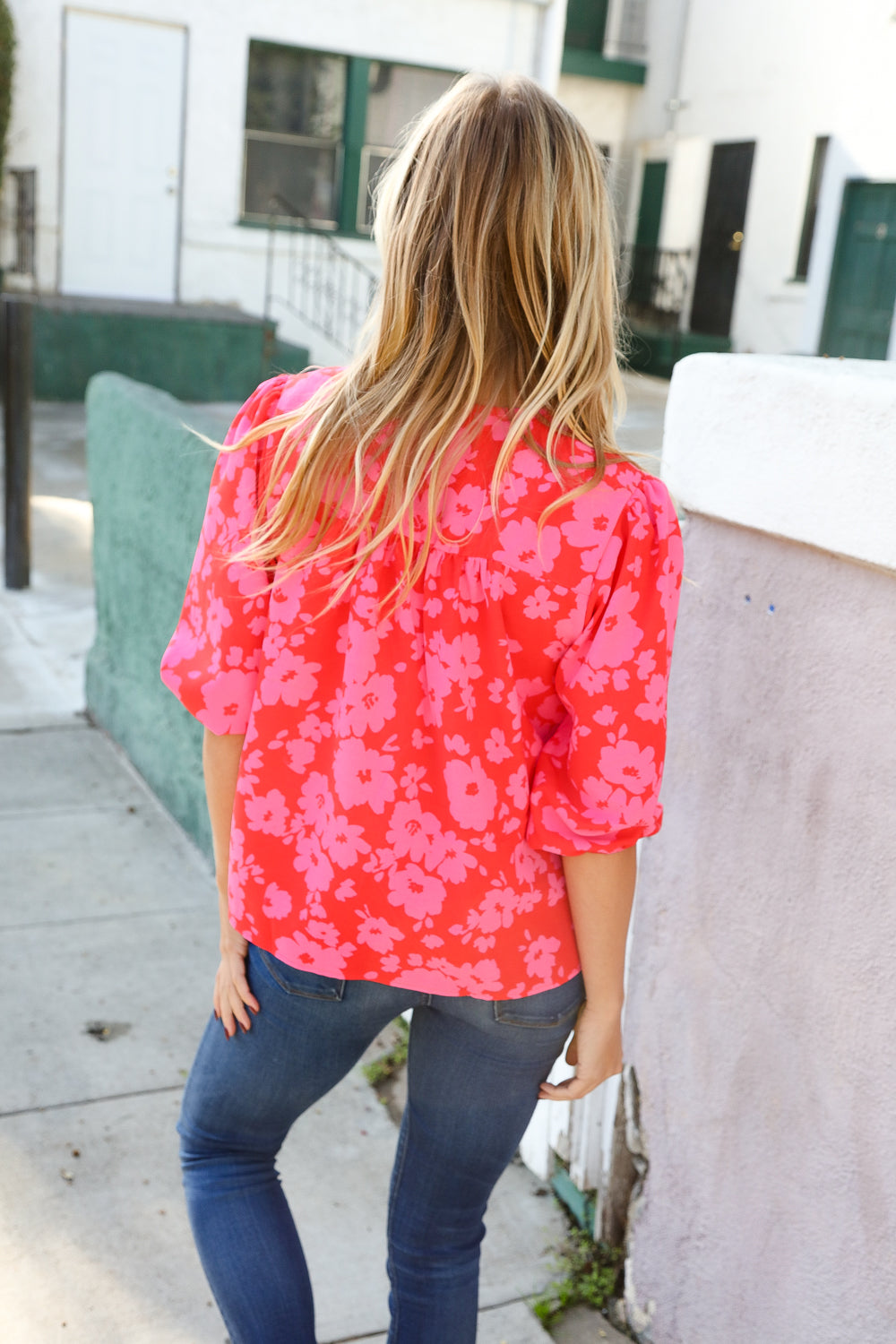 Haptics Red & Pink Ribbon Bow Detail Floral Woven Blouse Shirts & Tops