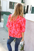 Haptics Red & Pink Ribbon Bow Detail Floral Woven Blouse Shirts & Tops