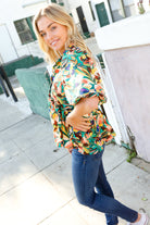 Haptics Green/Yellow Floral Frill Balloon Short Sleeve Blouse Shirts & Tops