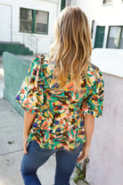 Haptics Green/Yellow Floral Frill Balloon Short Sleeve Blouse Shirts & Tops