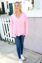 Haptics Pink Mineral Washed Ribbed Notch Neck Pocket Top Shirts & Tops