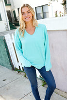 Haptics Seafoam Mineral Washed Ribbed Notch Neck Pocket Top