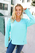 Haptics Seafoam Mineral Washed Ribbed Notch Neck Pocket Top