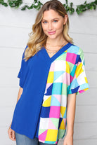 Haptics Royal Blue Multicolor Geometric Color Block Dolman Top Final Sale Haptics