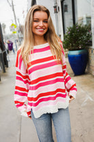 Haptics Red/Pink Loose Knit Stripe Ribbed Pullover Shirts & Tops