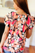 Haptics Peach Tropical Floral Tie Neck Raglan Top