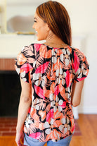 Haptics Peach Tropical Floral Tie Neck Raglan Top Haptics