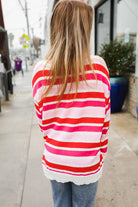 Haptics Red/Pink Loose Knit Stripe Ribbed Pullover