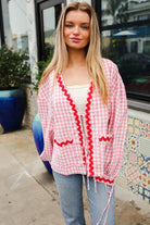 Haptics Red & Pink Cotton Ribbon Tie Gingham Pocket Jacket