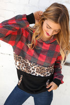 Haptics Plaid & Leopard Print Color Block Hoodie S, 3X Final Sale Haptics