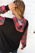 Haptics Plaid & Leopard Print Color Block Hoodie S, 3X Final Sale Haptics